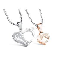 Couple Jewelry Necklace, Titanium Steel, durable & with rhinestone 