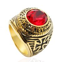 Gemstone Stainless Steel Finger Ring, with Ruby, polished, fashion jewelry 