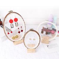 Wood Earring Display, Bamboo, with Polypropylene Yarn & Lace, Round white, u5927u53f7250*175mm  u5e95u5ea7100*80*20mm 