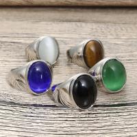 Gemstone Stainless Steel Finger Ring, with Sapphire​, polished, fashion jewelry 