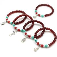 Glass Jewelry Beads Bracelets, with Lampwork, stoving varnish, for woman & mixed, dark red, 6mm  