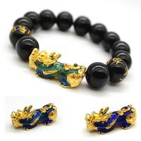 Om Mani Padme Hum Bracelet, Glass Beads, with Alloy, Ball, plated & change their color according to the temperature, black  