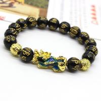 Om Mani Padme Hum Bracelet, Alloy, with Plastic, Ball, plated, folk style & change their color according to the temperature, black  