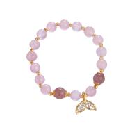 Quartz Bracelets, Alloy, with Strawberry Quartz, Round, plated, Adjustable & for woman, pink, 15mm, 20/Strand 