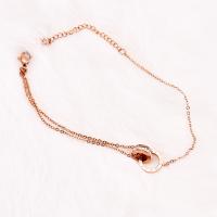 Titanium Steel Anklet, with 50mm extender chain, for woman & with rhinestone, rose gold color .87 