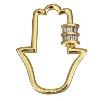 Fashion Carabiner Key Ring, Brass, Hand, gold color plated, micro pave cubic zirconia, metallic color plated 