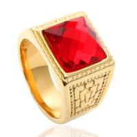 Stainless Steel Finger Ring, with Ruby, polished, fashion jewelry 