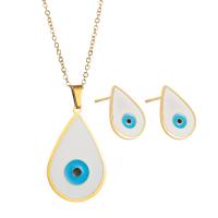 Fashion Stainless Steel Jewelry Sets, Stud Earring & necklace, with enamel, fashion jewelry & for woman 