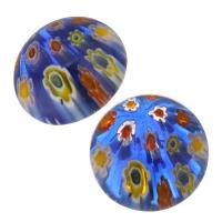 Cabujones de Cristal de Murano, Millefiori Lampwork, Redondo aplanado, Bricolaje, azul oscuro, 15x65mm, Vendido por UD