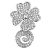Brass Necklace Shortener Clasp, Four Leaf Clover, plated, DIY & micro pave cubic zirconia, metallic color plated 