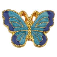 Enamel Brass Beads, Butterfly, gold color plated, blue Approx 2mm 