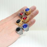Stainless Steel Finger Ring, with Ruby, polished, fashion jewelry 