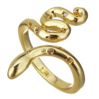 Латунь Манжеты палец кольцо, Змея, плакирован золотом, Регулируемый & инкрустированное микро кубического циркония & Женский, 26mm, размер:6, продается PC
