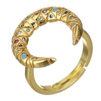 Латунь Открыть палец кольцо, Луна, плакирован золотом, Регулируемый & инкрустированное микро кубического циркония & Женский, 17mm, размер:6, продается PC