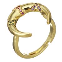 Латунь Открыть палец кольцо, Луна, плакирован золотом, Регулируемый & инкрустированное микро кубического циркония & Женский, 17mm, размер:7, продается PC