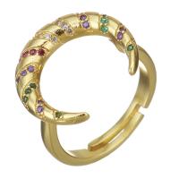 Латунь Открыть палец кольцо, Луна, плакирован золотом, Регулируемый & инкрустированное микро кубического циркония & Женский, 16mm, размер:7, продается PC