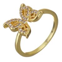 Латунь Манжеты палец кольцо, бабочка, плакирован золотом, инкрустированное микро кубического циркония & Женский, 10mm, размер:6, продается PC