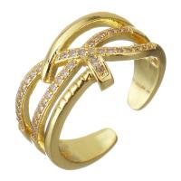 Латунь Манжеты палец кольцо, плакирован золотом, Регулируемый & инкрустированное микро кубического циркония & Женский & отверстие, 12mm, размер:6, продается PC