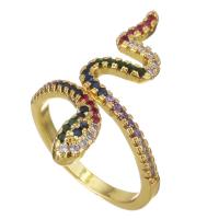 Латунь Манжеты палец кольцо, Змея, плакирован золотом, Регулируемый & инкрустированное микро кубического циркония & Женский, 27mm, размер:6, продается PC