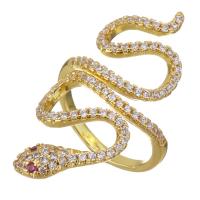 Латунь Открыть палец кольцо, Змея, плакирован золотом, Регулируемый & инкрустированное микро кубического циркония & Женский, 33mm, размер:5, продается PC