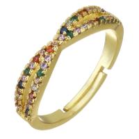 Латунь Открыть палец кольцо, плакирован золотом, Регулируемый & инкрустированное микро кубического циркония & Женский, 4mm, размер:7, продается PC