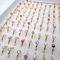 kubischer Zirkonia Ring Set, mit Eisen, goldfarben plattiert, Einstellbar & offen & für Frau, gemischte Farben, 290x185x40mm, 100PCs/Box, verkauft von Box