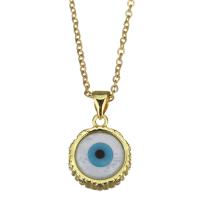 Evil Eye Jewelry Necklace, Brass, with stainless steel chain, with 1.5 inch extender chain, gold color plated, for woman & enamel 1.5mm Approx 17 Inch 
