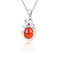Agate Sterling Silver Pendants, 925 Sterling Silver, with Red Agate, Mouse, plated, for woman, 17*11MM 