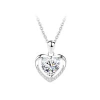 Cubic Zirconia Sterling Silver Pendants, 925 Sterling Silver, with Cubic Zirconia, Heart, plated, micro pave cubic zirconia & for woman 15mm 