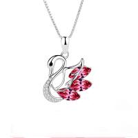 Cubic Zirconia Sterling Silver Pendants, 925 Sterling Silver, Swan, plated, micro pave rhinestone & for woman 22*16mm 