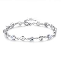 Cubic Zirconia Sterling Silver Bracelets, 925 Sterling Silver, Geometrical Pattern, plated, micro pave cubic zirconia & for woman 200mm 