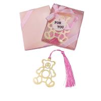 Железная Закладка, Железо, с Полиэстер, Медведь, плакированный цветом розового золота, крашеный & отверстие, розовый продается PC