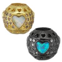 Cubic Zirconia Micro Pave Brass Beads, with Opal, plated, micro pave cubic zirconia & hollow 