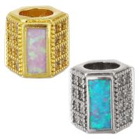 Cubic Zirconia Micro Pave Brass Beads, with Opal, plated, micro pave cubic zirconia & hollow Approx 4.5mm 