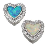 Cubic Zirconia Micro Pave Brass Beads, with Opal, Heart, plated, micro pave cubic zirconia Approx 2mm 