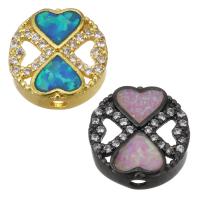 Cubic Zirconia Micro Pave Brass Beads, with Opal, plated, micro pave cubic zirconia & hollow Approx 2mm 