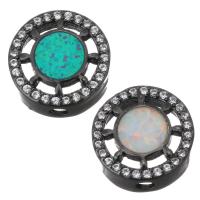 Cubic Zirconia Micro Pave Brass Beads, with Opal, Round, plated, micro pave cubic zirconia & hollow Approx 2mm 
