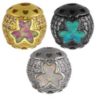 Cubic Zirconia Micro Pave Brass Beads, with Opal, plated, micro pave cubic zirconia & hollow Approx 2.5mm 