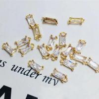 Cubic Zirconia Brass Pendants, with Cubic Zirconia, Rectangle, gold color plated, DIY 
