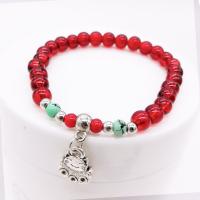 Bracelets de perle de bijou en verre, Rond, style folk & pour femme, rouge, 6*190-200mm, Vendu par brin