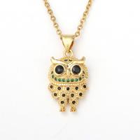 Cubic Zircon Micro Pave Brass Necklace, with stainless steel chain, Owl, gold color plated, micro pave cubic zirconia & for woman Approx 19.68 Inch 