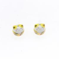 Animal Porcelain Beads, Cat, plated, DIY 15*14*15mm 