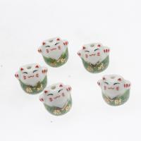Animal Porcelain Beads, Fortune Cat, plated, DIY, green, 13*15*16mm 
