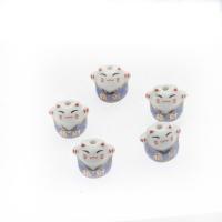 Animal Porcelain Beads, Fortune Cat, plated, DIY, blue, 12.5*11*14mm 