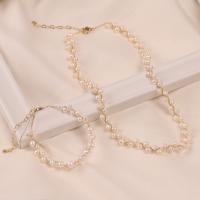 Natural Freshwater Pearl Jewelry Sets, with Zinc Alloy, gold color plated & for woman, white, 41cm,18.5cm 