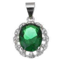 Cubic Zirconia Micro Pave Sterling Silver Pendant, Mixed Material, plated & micro pave cubic zirconia, green Approx 