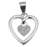 Cubic Zirconia Micro Pave Sterling Silver Pendant, Mixed Material, Heart, plated & micro pave cubic zirconia & hollow Approx 