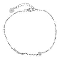 Cubic Zirconia Micro Pave Sterling Silver Bracelet, Mixed Material, with 1 inch extender chain, plated & micro pave cubic zirconia 1.5mm Approx 6 Inch 
