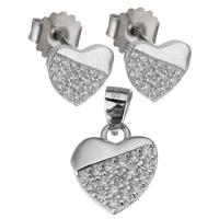 Cubic Zirconia Micro Pave Sterling Sliver Jewelry Sets, Mixed Material, Stud Earring & pendant, Heart, plated & micro pave cubic zirconia & for woman  Approx 
