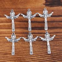 Zinc Alloy Pendant, Crucifix Cross, plated, vintage & DIY, silver color, 3*24*34mm 